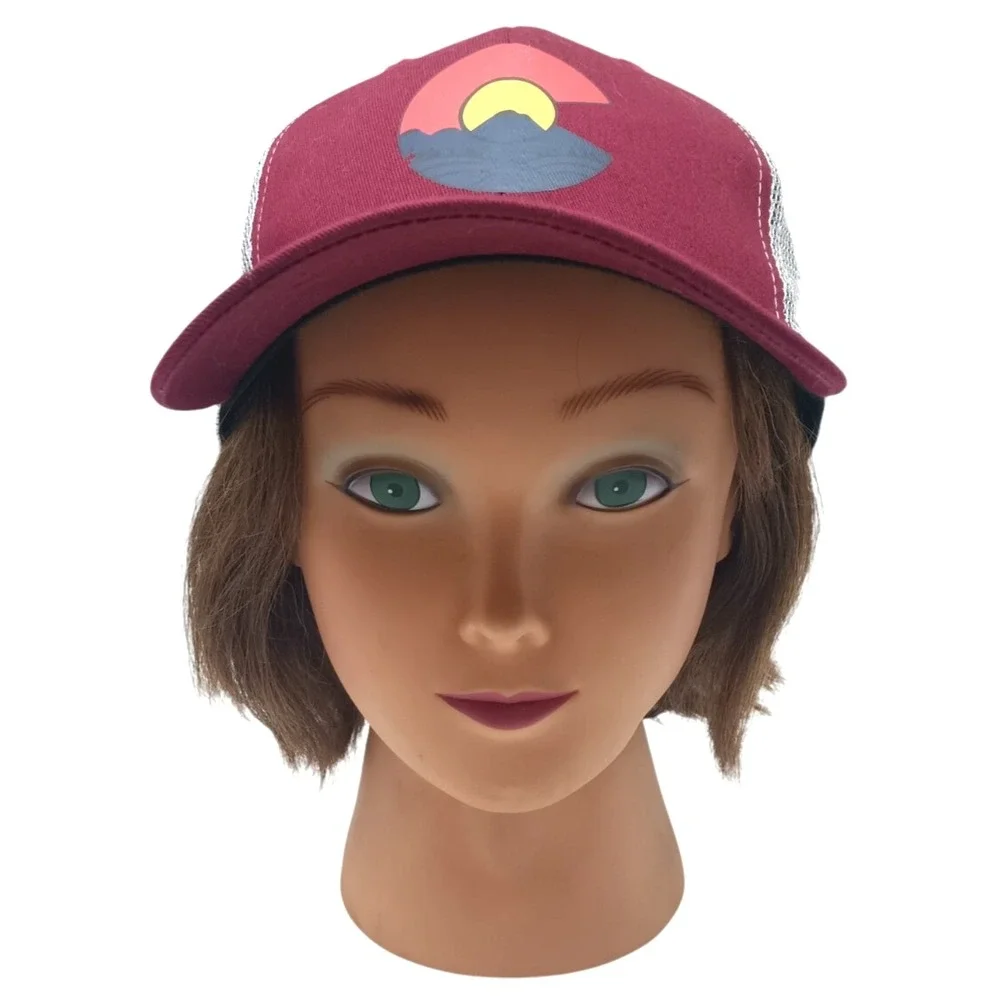 COLORADO Rocky Mountain Trucker Hat‎ Mesh Snap Back Burgundy Cap